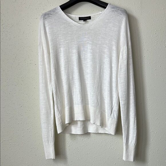 Banana Republic White Linen Blend V-Neck Sweater Size XS - Picture 1 of 6